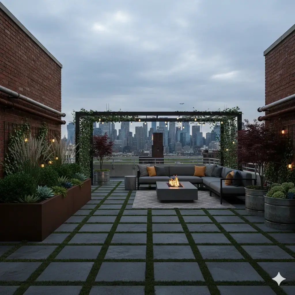 Industrial rooftop garden design transformation