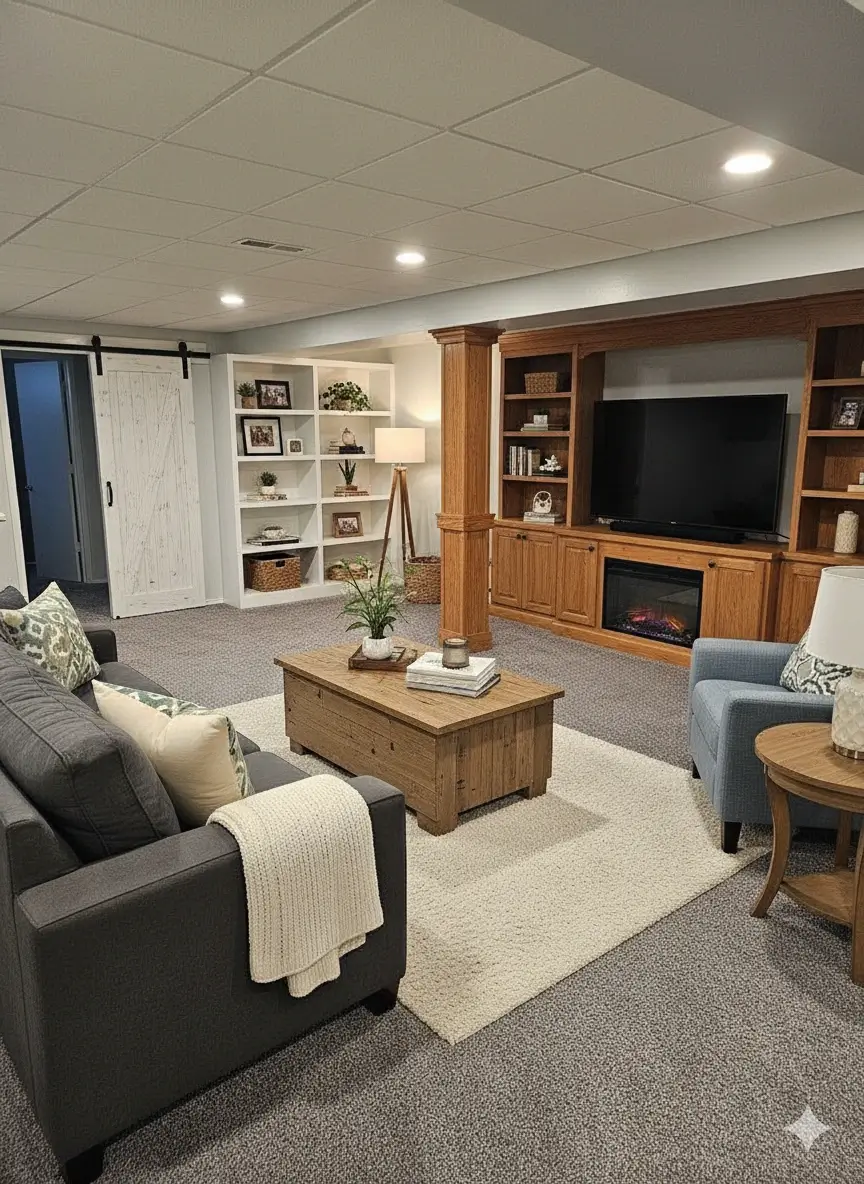 AI designed basement family room